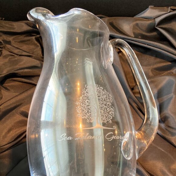 Tall Glass Pitcher Sea Island Resort GA + 2 Glasses Iced Tea Water New Gift Box - Picture 12 of 14